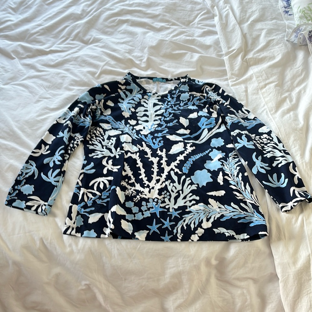 J McLaughlin Marine Motif Blue White T-Shirt - XS